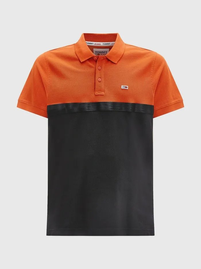 Tommy Hilfiger ColourBlocked Regular Fit Polo Orange Spice Mens Polo Shirts Gift Ideas
