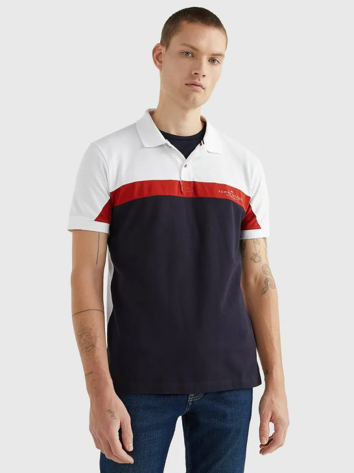 Tommy Hilfiger ColourBlocked Regular Fit Polo WhiteCinnabar RedDesert Sky Mens Polo Shirts Gift 4 You Tommy Hilfiger ColourBlocked Regular Fit Polo WhiteCinnabar RedDesert Sky Mens Polo Shirts Gift 4 You
