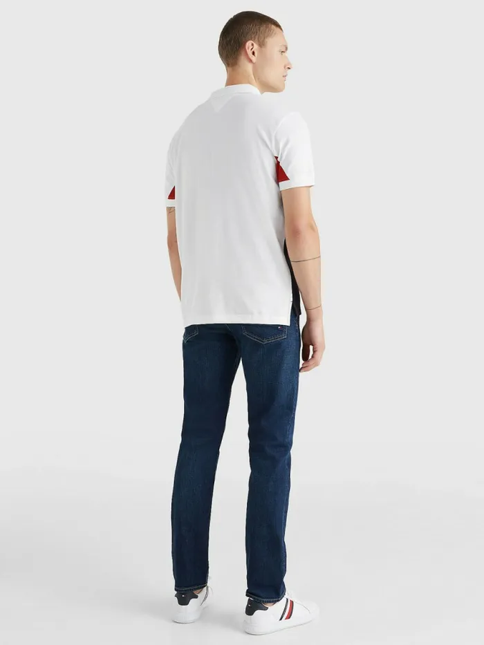 Tommy Hilfiger ColourBlocked Regular Fit Polo WhiteCinnabar RedDesert Sky Mens Polo Shirts Gift 4 You