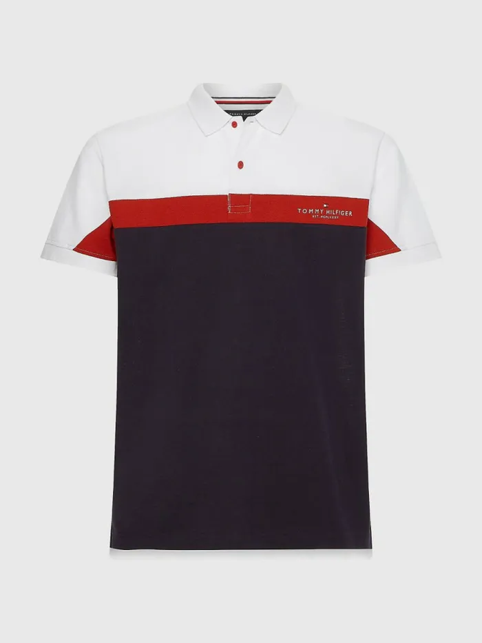 Tommy Hilfiger ColourBlocked Regular Fit Polo WhiteCinnabar RedDesert Sky Mens Polo Shirts Gift 4 You