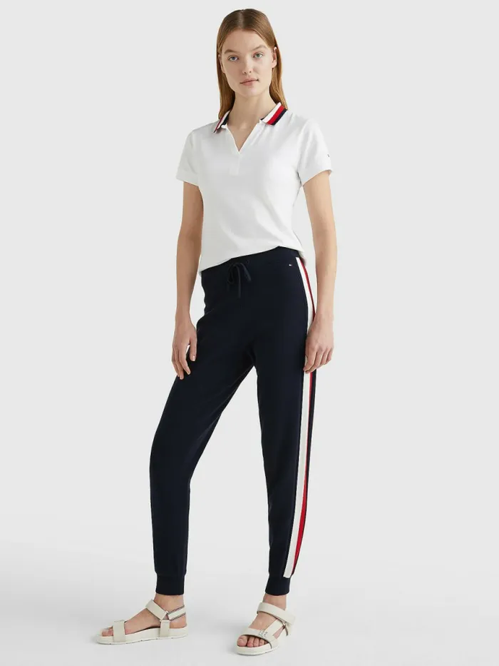 Tommy Hilfiger Contrast Collar Slim Fit Polo Top Th Optic White Womens Polo Shirts Near Me