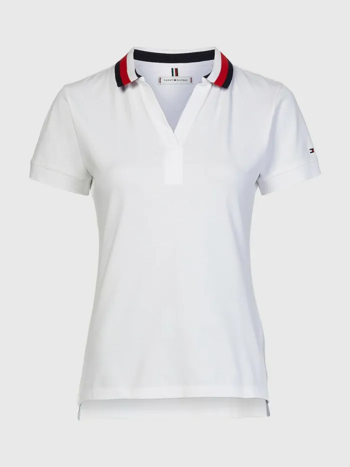 Tommy Hilfiger Contrast Collar Slim Fit Polo Top Th Optic White Womens Polo Shirts Near Me