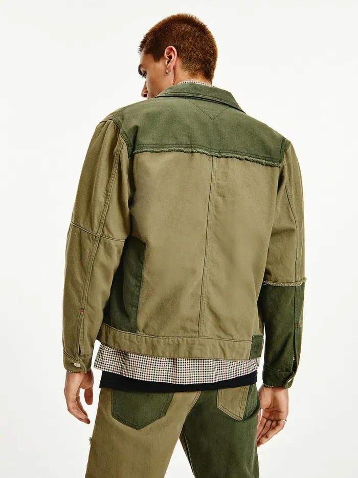 Tommy Hilfiger Contrast Denim Jacket Dark Olive Mens Coats and Jackets Cheap On Sale