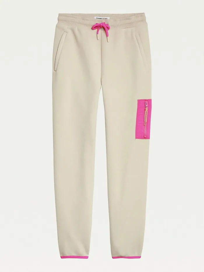 Tommy Hilfiger Contrast Detail Fleece Joggers Smooth Stone Womens Trousers
