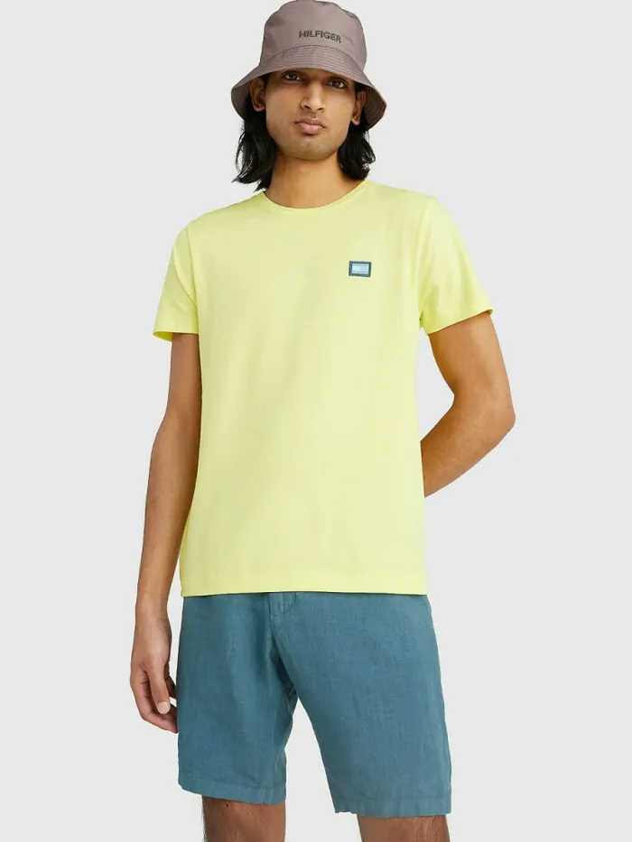 Tommy Hilfiger Contrast Flag Organic Cotton TShirt Citrus Yellow Mens TShirts For Sale Tommy Hilfiger Contrast Flag Organic Cotton TShirt Citrus Yellow Mens TShirts For Sale