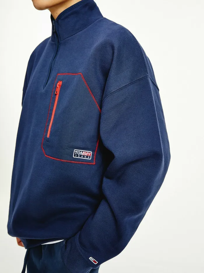 Tommy Hilfiger Contrast Pocket HalfZip Sweatshirt Twilight Navy Mens Sweatshirts and Hoodies Casaul
