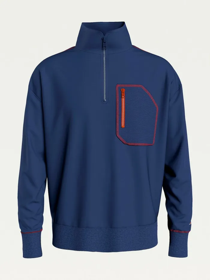 Tommy Hilfiger Contrast Pocket HalfZip Sweatshirt Twilight Navy Mens Sweatshirts and Hoodies Casaul