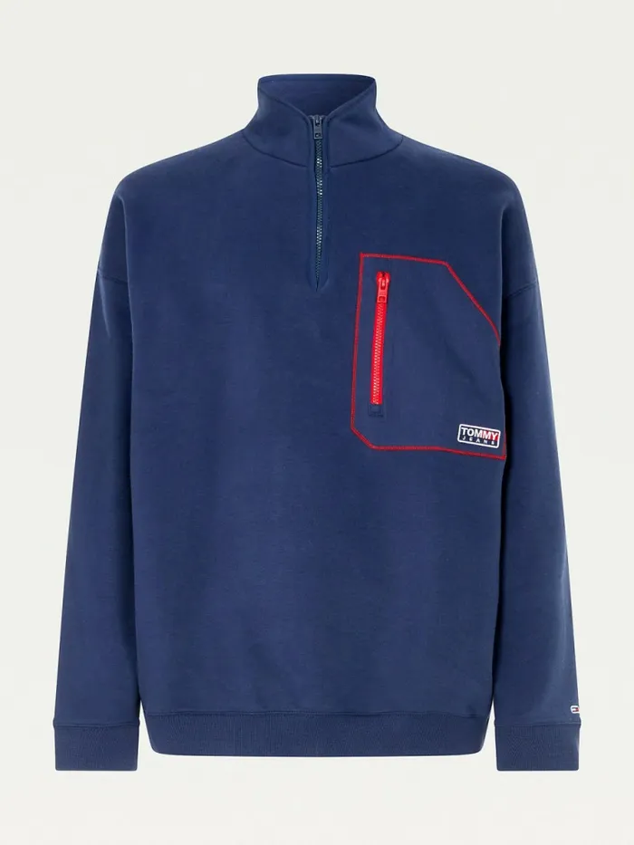 Tommy Hilfiger Contrast Pocket HalfZip Sweatshirt Twilight Navy Mens Sweatshirts and Hoodies Casaul