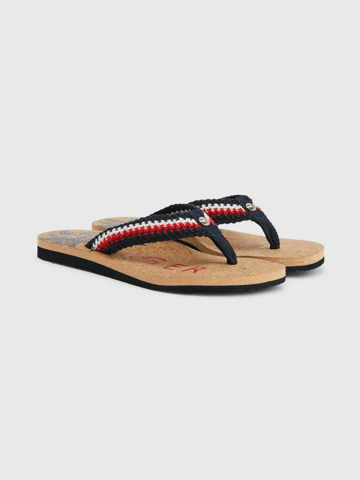 Tommy Hilfiger Cork Knitted Strap Beach FlipFlops Desert Sky Womens Sandals Casaul Tommy Hilfiger Cork Knitted Strap Beach FlipFlops Desert Sky Womens Sandals Casaul