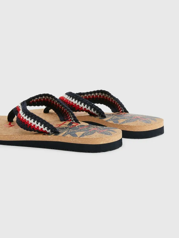Tommy Hilfiger Cork Knitted Strap Beach FlipFlops Desert Sky Womens Sandals Casaul