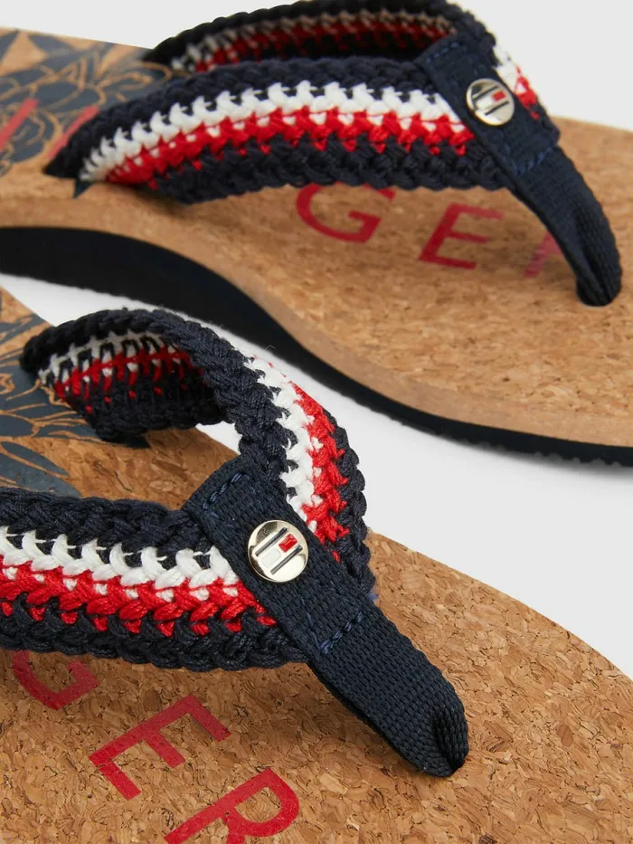 Tommy Hilfiger Cork Knitted Strap Beach FlipFlops Desert Sky Womens Sandals Casaul