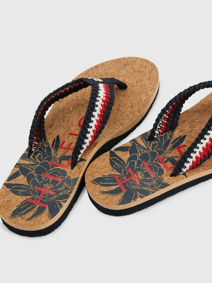 Tommy Hilfiger Cork Knitted Strap Beach FlipFlops Desert Sky Womens Sandals Casaul
