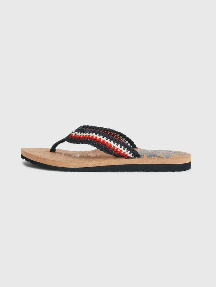 Tommy Hilfiger Cork Knitted Strap Beach FlipFlops Desert Sky Womens Sandals Casaul