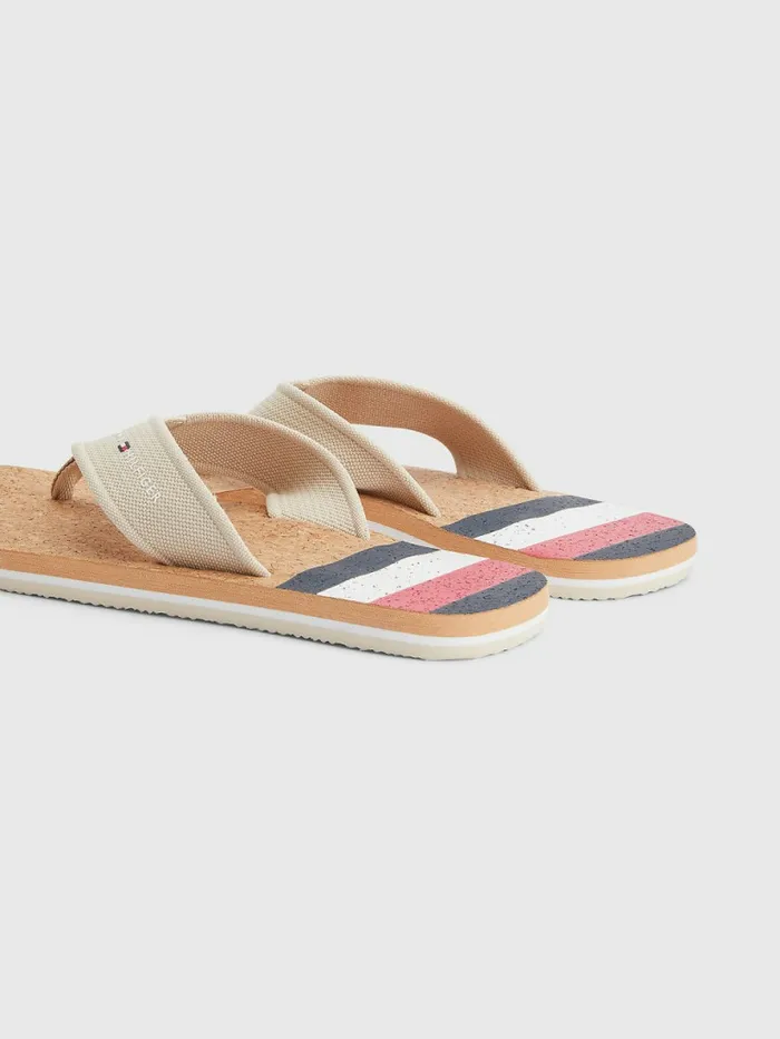 Tommy Hilfiger Cork Webbing Beach Sandals Classic Beige Mens Casual Shoes Popular