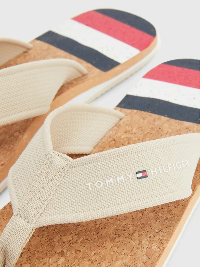 Tommy Hilfiger Cork Webbing Beach Sandals Classic Beige Mens Casual Shoes Popular