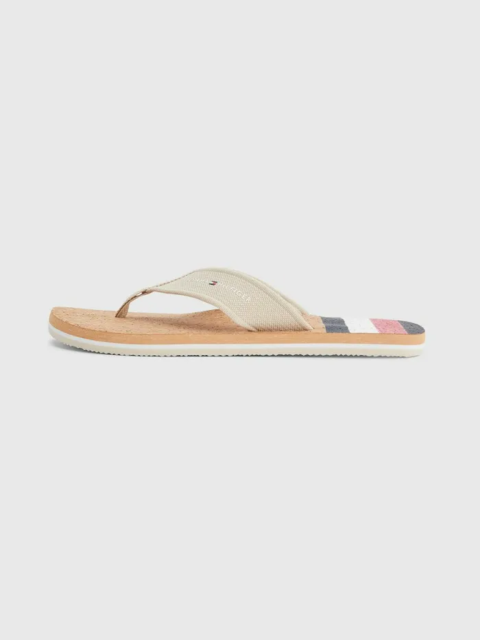 Tommy Hilfiger Cork Webbing Beach Sandals Classic Beige Mens Casual Shoes Popular