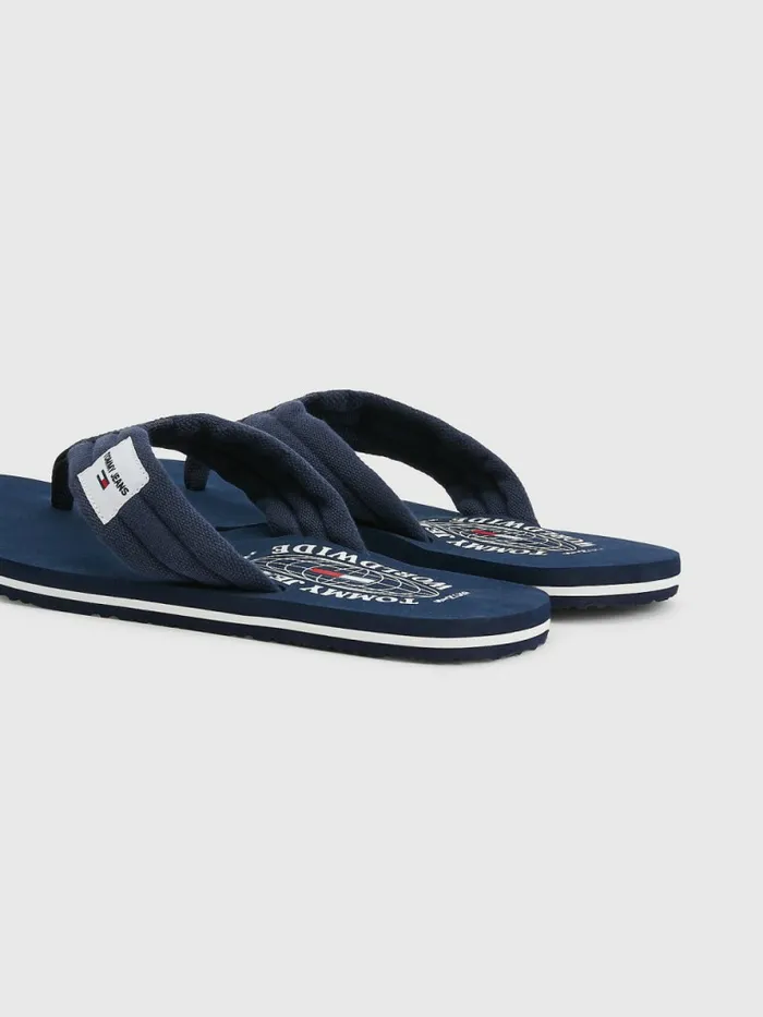 Tommy Hilfiger Cotton Canvas Strap FlipFlops Twilight Navy Mens Sandals Sliders and Flip Flops Cheap On Sale
