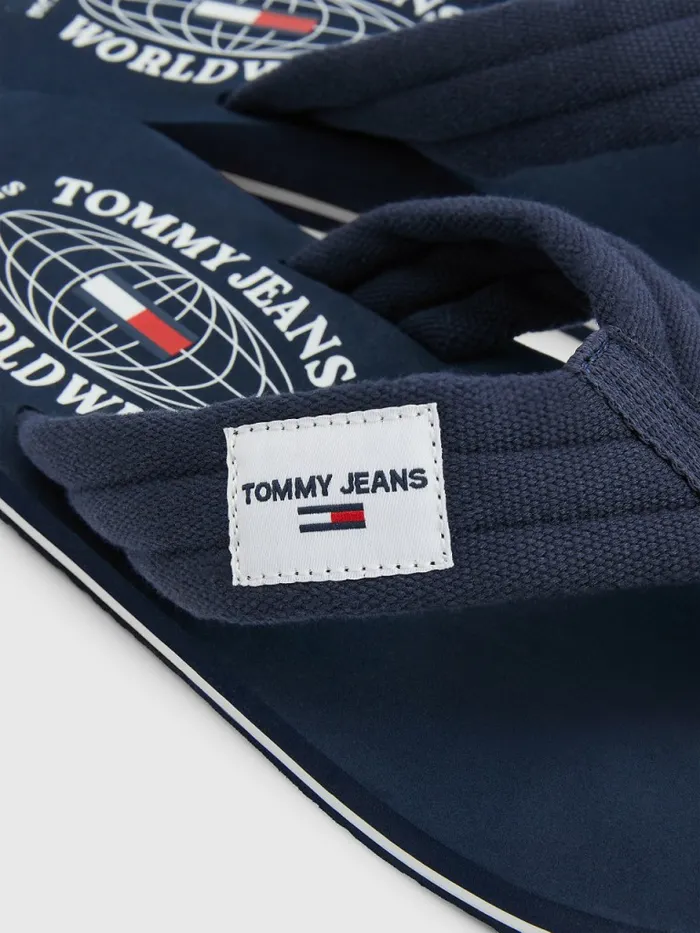 Tommy Hilfiger Cotton Canvas Strap FlipFlops Twilight Navy Mens Sandals Sliders and Flip Flops Cheap On Sale