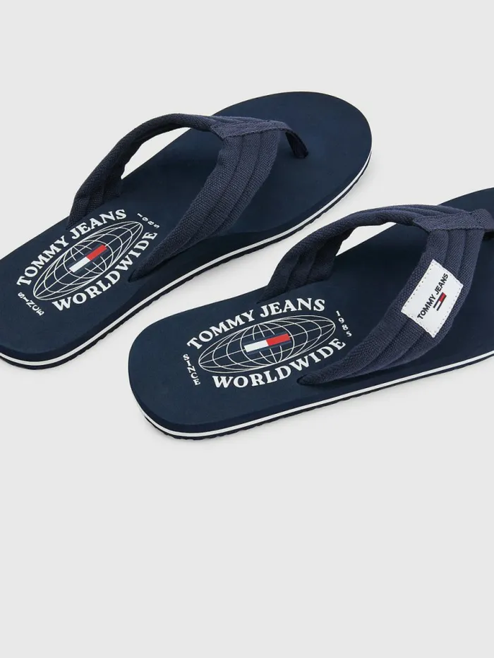Tommy Hilfiger Cotton Canvas Strap FlipFlops Twilight Navy Mens Sandals Sliders and Flip Flops Cheap On Sale