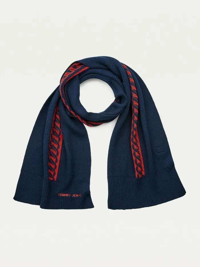 Tommy Hilfiger Cotton Knitted Link Pattern Scarf Navy Lurex Womens Hats and Scarves Popular Tommy Hilfiger Cotton Knitted Link Pattern Scarf Navy Lurex Womens Hats and Scarves Popular