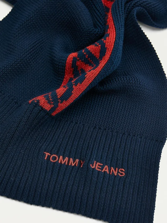 Tommy Hilfiger Cotton Knitted Link Pattern Scarf Navy Lurex Womens Hats and Scarves Popular