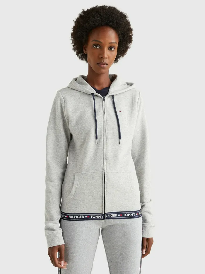 Tommy Hilfiger Cotton Terry Lounge Hoody Grey Heather Womens Lounge and Nightwear Tommy Hilfiger Cotton Terry Lounge Hoody Grey Heather Womens Lounge and Nightwear