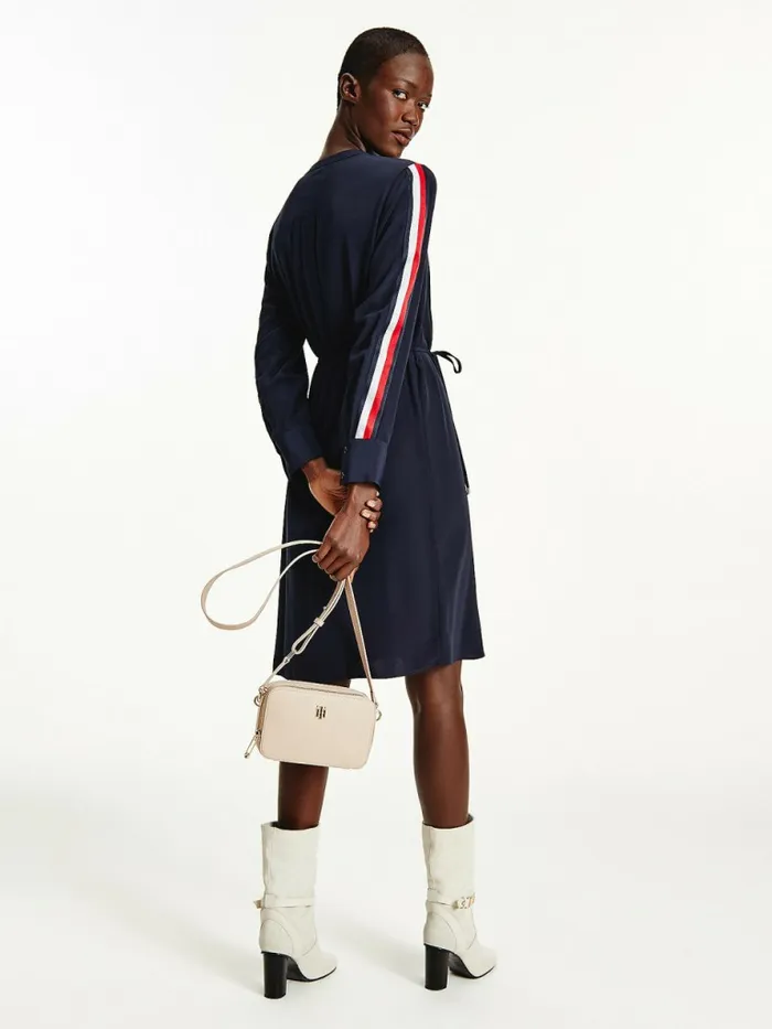 Tommy Hilfiger Crepe Tie Waist Shirt Dress Desert Sky Womens Dresses and Jumpsuits Online