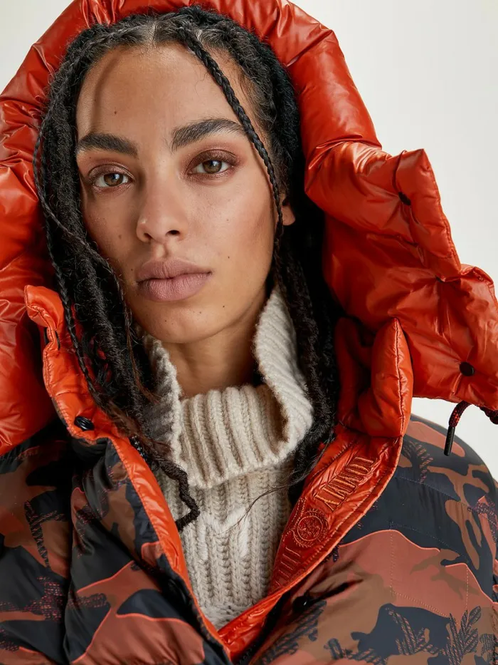 Tommy Hilfiger Crest Camo Print Down Jacket Auburn FeverMulti Womens Coats and Jackets Fashion