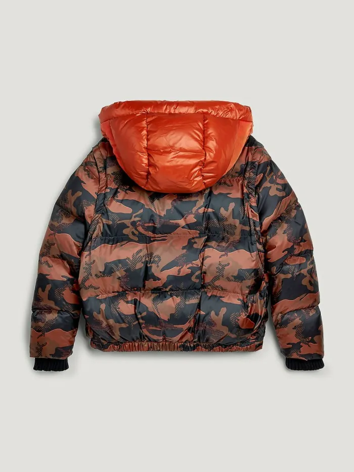 Tommy Hilfiger Crest Camo Print Down Jacket Auburn FeverMulti Womens Coats and Jackets Fashion