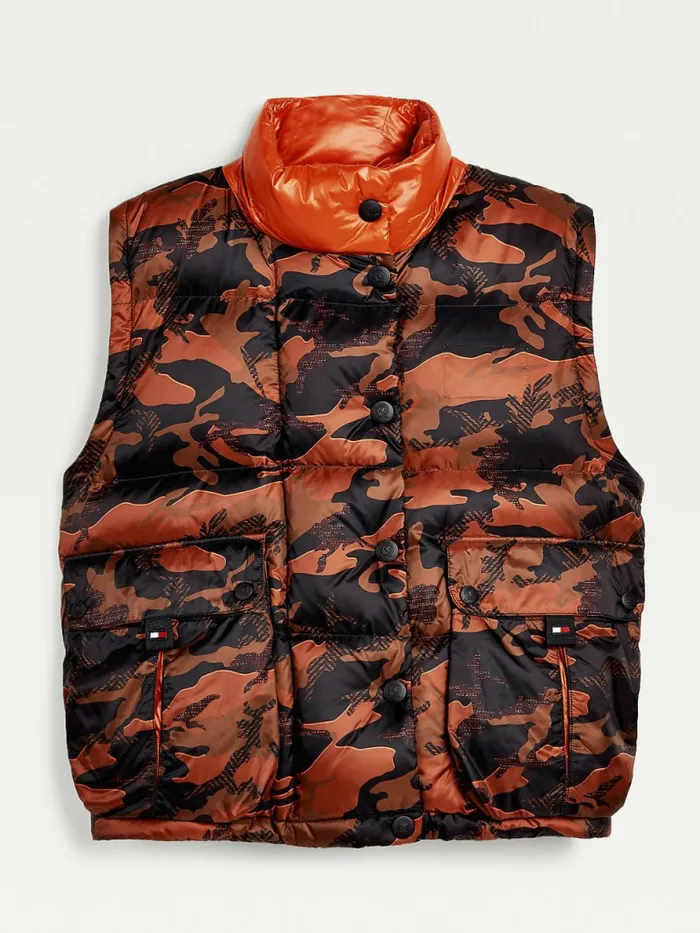 Tommy Hilfiger Crest Camo Print Down Jacket Auburn FeverMulti Womens Coats and Jackets Fashion