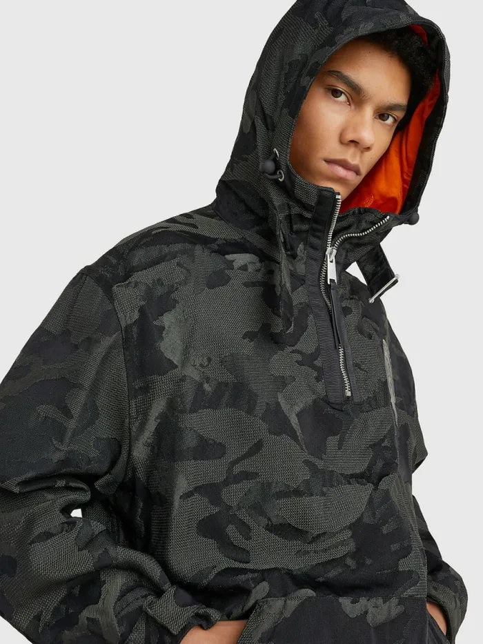 Tommy Hilfiger Crest Camo Print PullOn Hooded Jacket Black Mens Coats and Jackets Popular