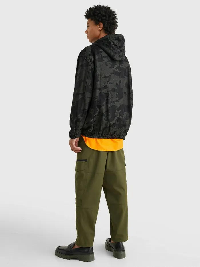 Tommy Hilfiger Crest Camo Print PullOn Hooded Jacket Black Mens Coats and Jackets Popular