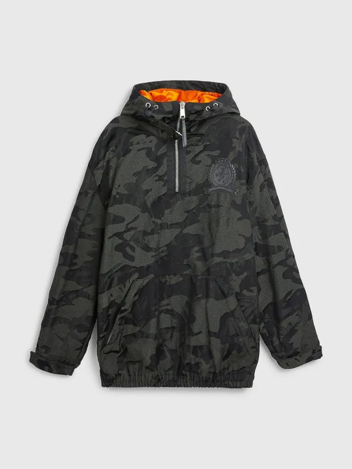 Tommy Hilfiger Crest Camo Print PullOn Hooded Jacket Black Mens Coats and Jackets Popular