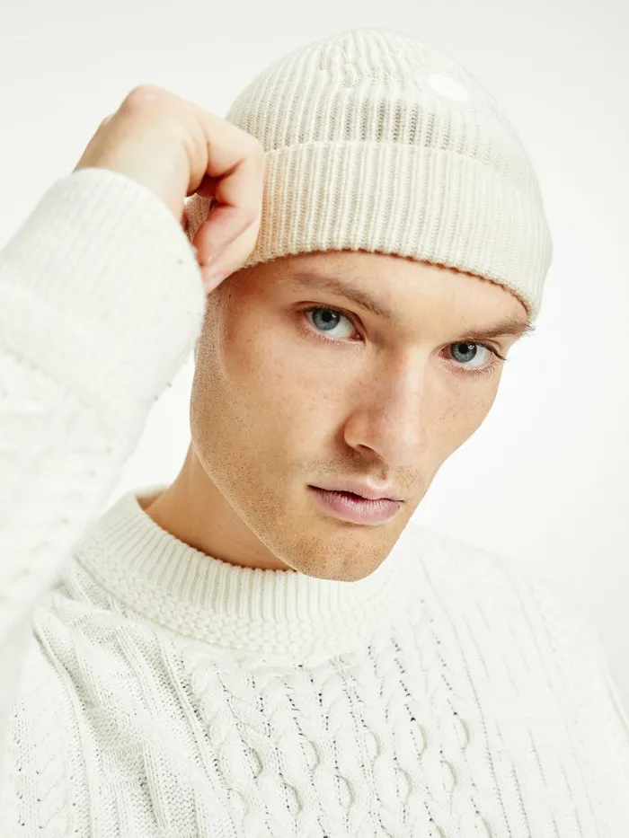 Tommy Hilfiger Crest Embroidery Beanie Ivory Mens Hats and Scarves Popular
