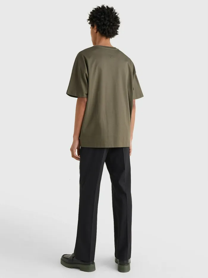 Tommy Hilfiger Crest Embroidery Organic Cotton TShirt Army Green Mens TShirts Casaul