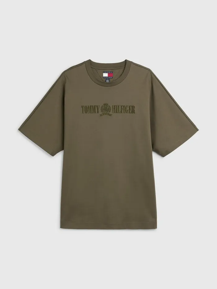 Tommy Hilfiger Crest Embroidery Organic Cotton TShirt Army Green Mens TShirts Casaul