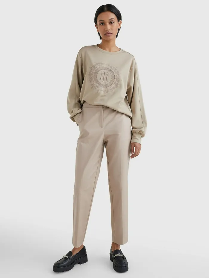 Tommy Hilfiger Crest Embroidery Relaxed Fit Sweatshirt Beige Womens Sweatshirts and Hoodies For Sale