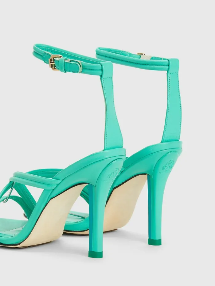 Tommy Hilfiger Crest High Heel Strap Leather Sandals Aloha Green Womens Sandals Gift for Friend