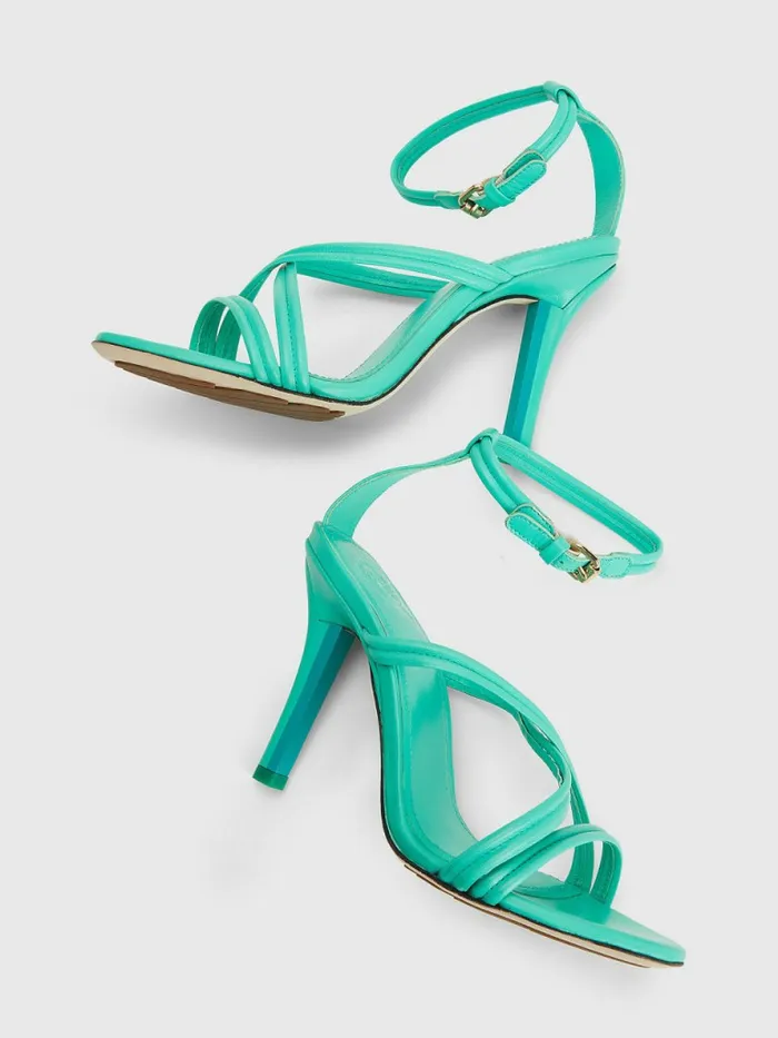 Tommy Hilfiger Crest High Heel Strap Leather Sandals Aloha Green Womens Sandals Gift for Friend