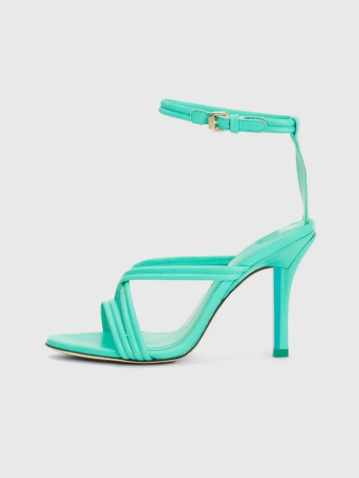 Tommy Hilfiger Crest High Heel Strap Leather Sandals Aloha Green Womens Sandals Gift for Friend