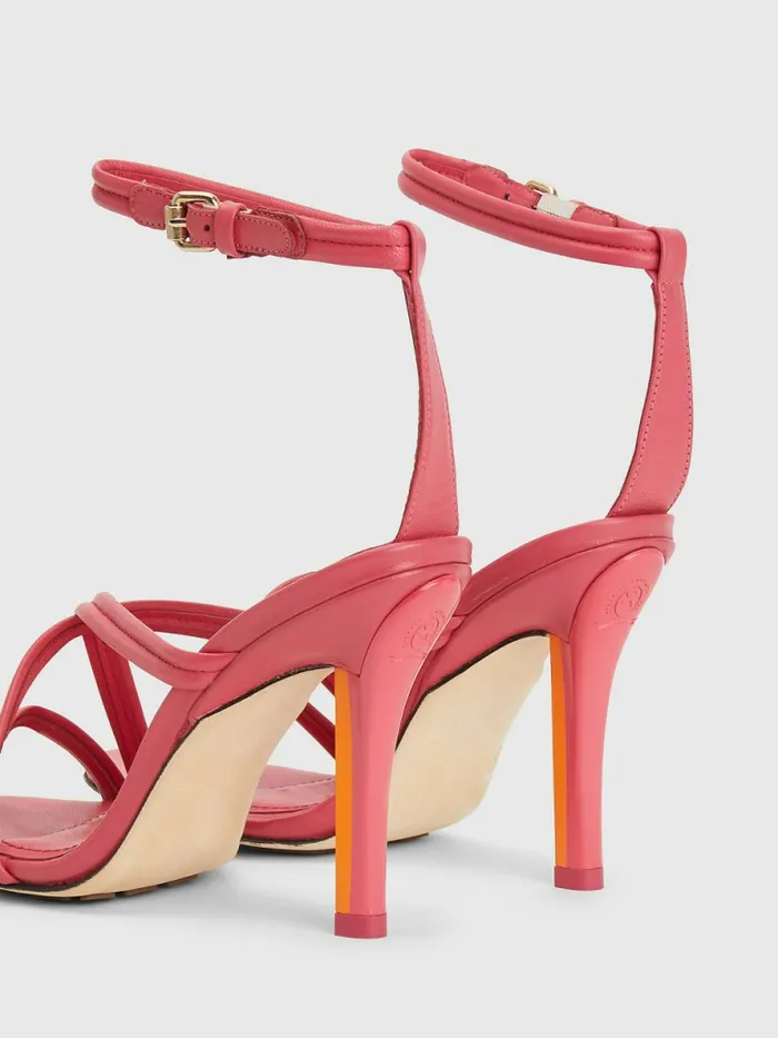 Tommy Hilfiger Crest High Heel Strap Leather Sandals Pink Splendor Womens Sandals Sale