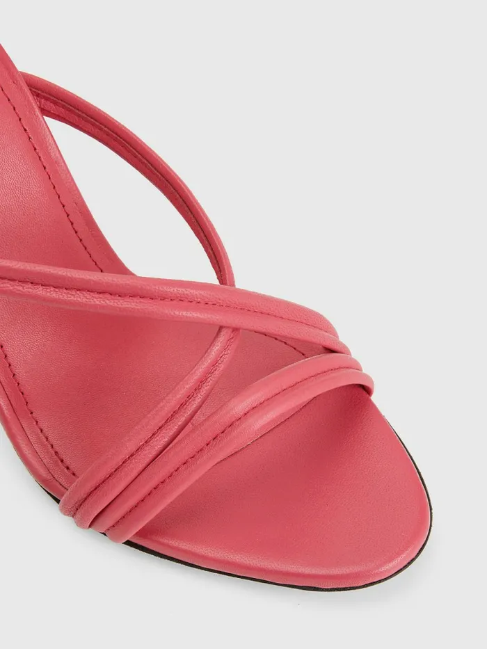 Tommy Hilfiger Crest High Heel Strap Leather Sandals Pink Splendor Womens Sandals Sale