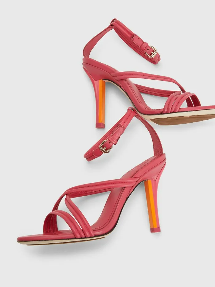 Tommy Hilfiger Crest High Heel Strap Leather Sandals Pink Splendor Womens Sandals Sale