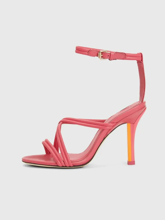 Tommy Hilfiger Crest High Heel Strap Leather Sandals Pink Splendor Womens Sandals Sale