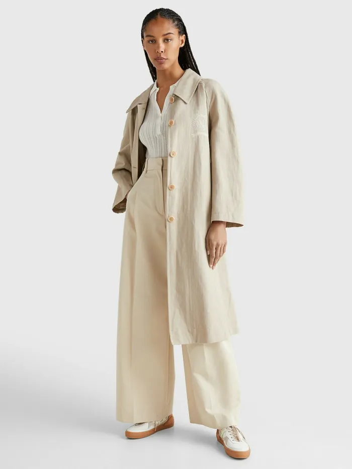 Tommy Hilfiger Crest Prep Relaxed Fit Chino Trench Beige Stone Womens Coats and Jackets Sale