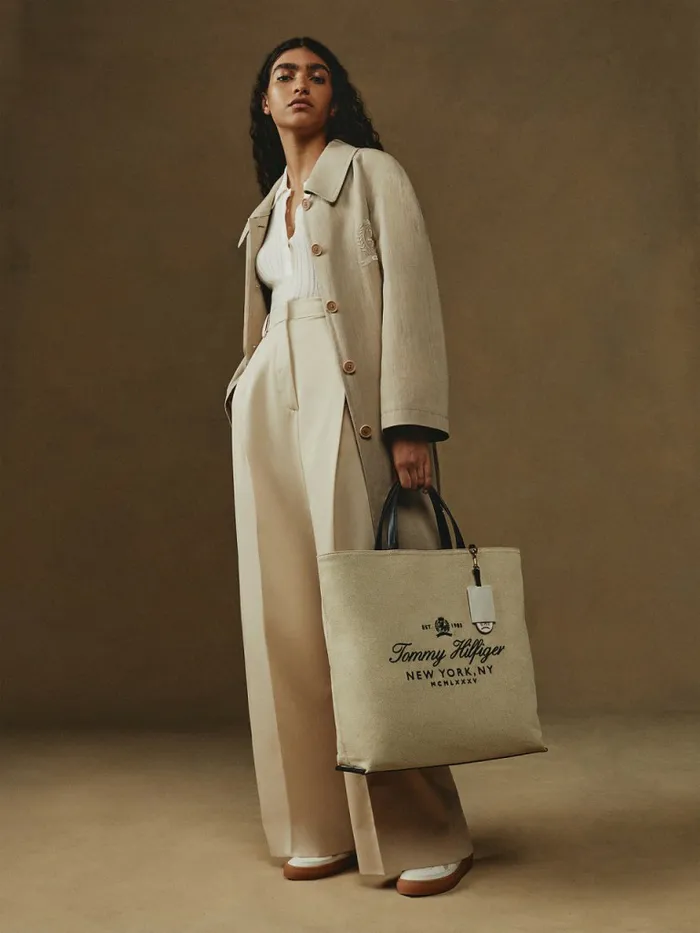 Tommy Hilfiger Crest Prep Relaxed Fit Chino Trench Beige Stone Womens Coats and Jackets Sale