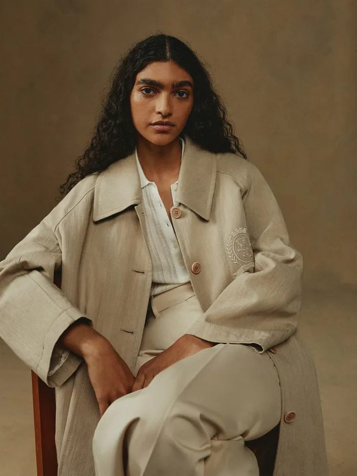 Tommy Hilfiger Crest Prep Relaxed Fit Chino Trench Beige Stone Womens Coats and Jackets Sale