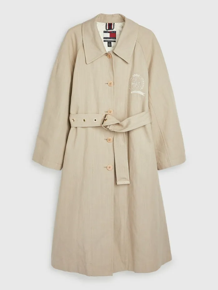 Tommy Hilfiger Crest Prep Relaxed Fit Chino Trench Beige Stone Womens Coats and Jackets Sale