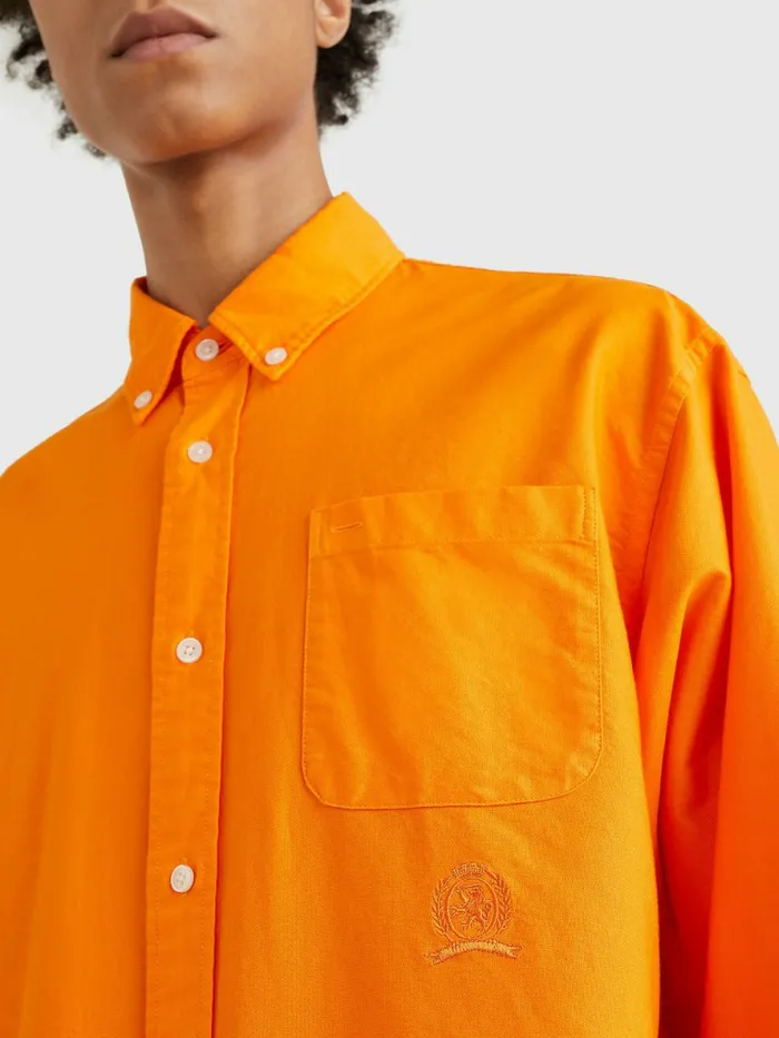 Tommy Hilfiger Crest Pure Cotton Oxford Shirt Hawaiian Orange Mens Shirts For Sale