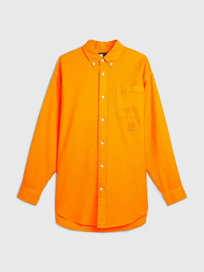 Tommy Hilfiger Crest Pure Cotton Oxford Shirt Hawaiian Orange Mens Shirts For Sale
